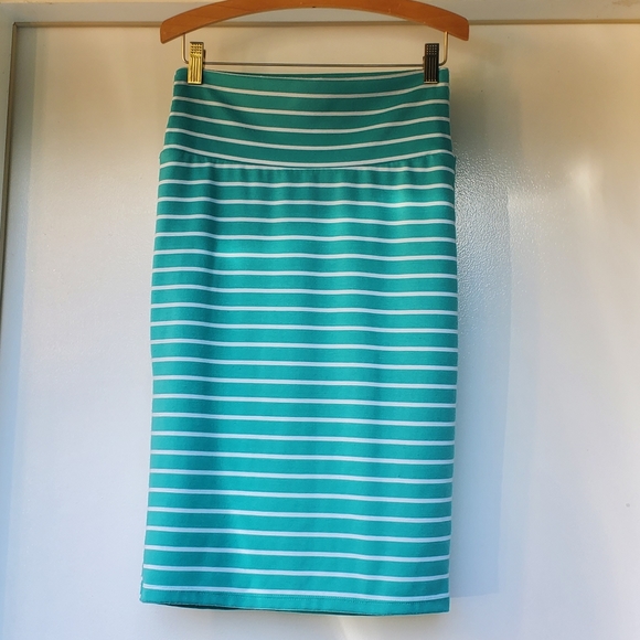 SOLD - LuLaRoe Cassie Pencil Skirt Teal Turquoise Striped Size XS Mint Green - Picture 5 of 5